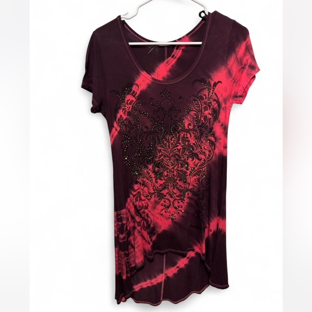 Vocal Rhinestonw High-Low  Short Sleeve Tee / dress Y2K medium